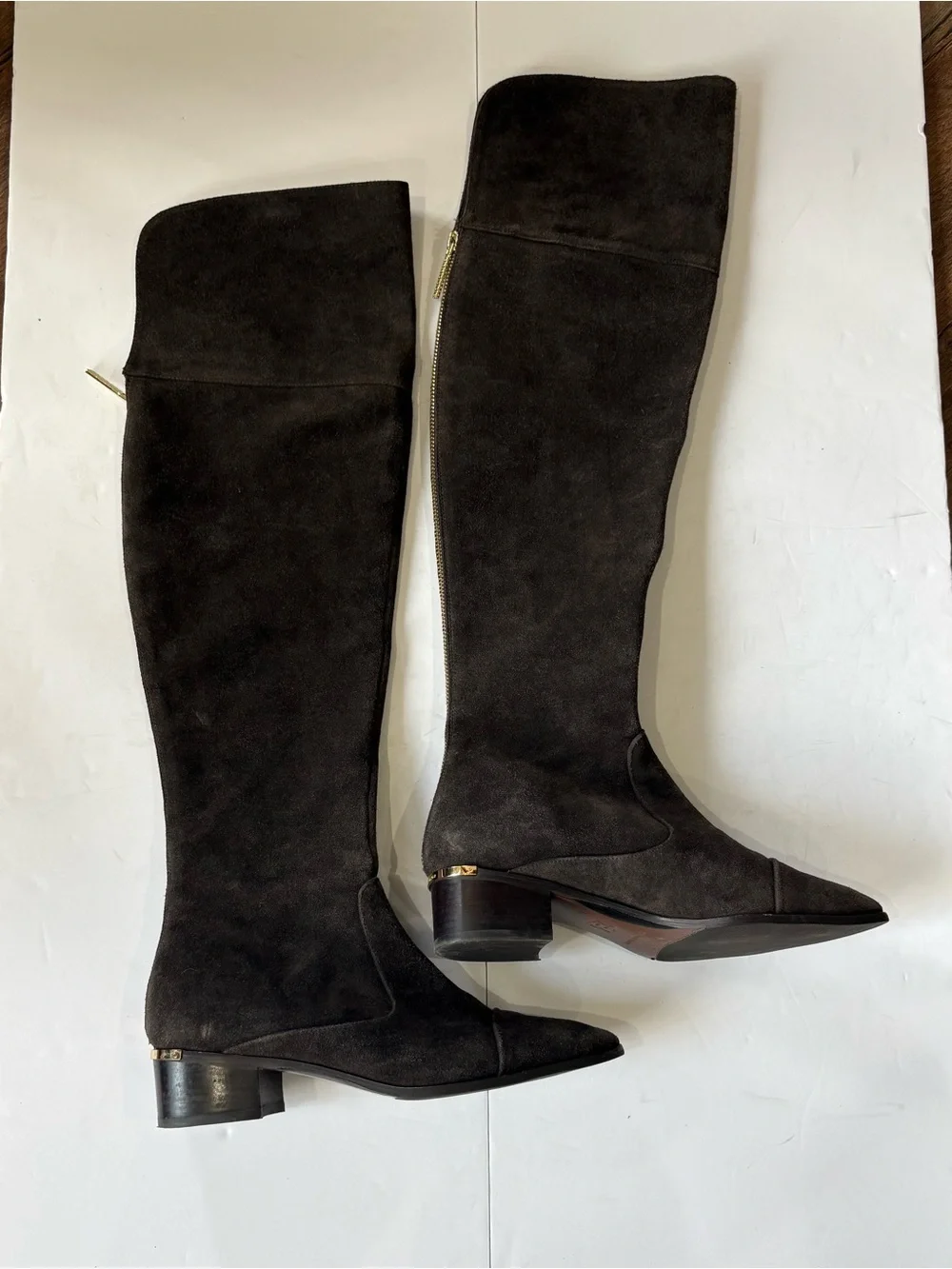 Donald J Pliner DIVO Womens 7 Brown Suede Over the Knee Boots Pointed Toe Zip
